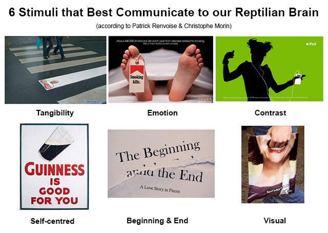 6 Stimuli that Best Communicate to our Reptilian Brain (according to Patrick Renvoise & Christophe Morin)