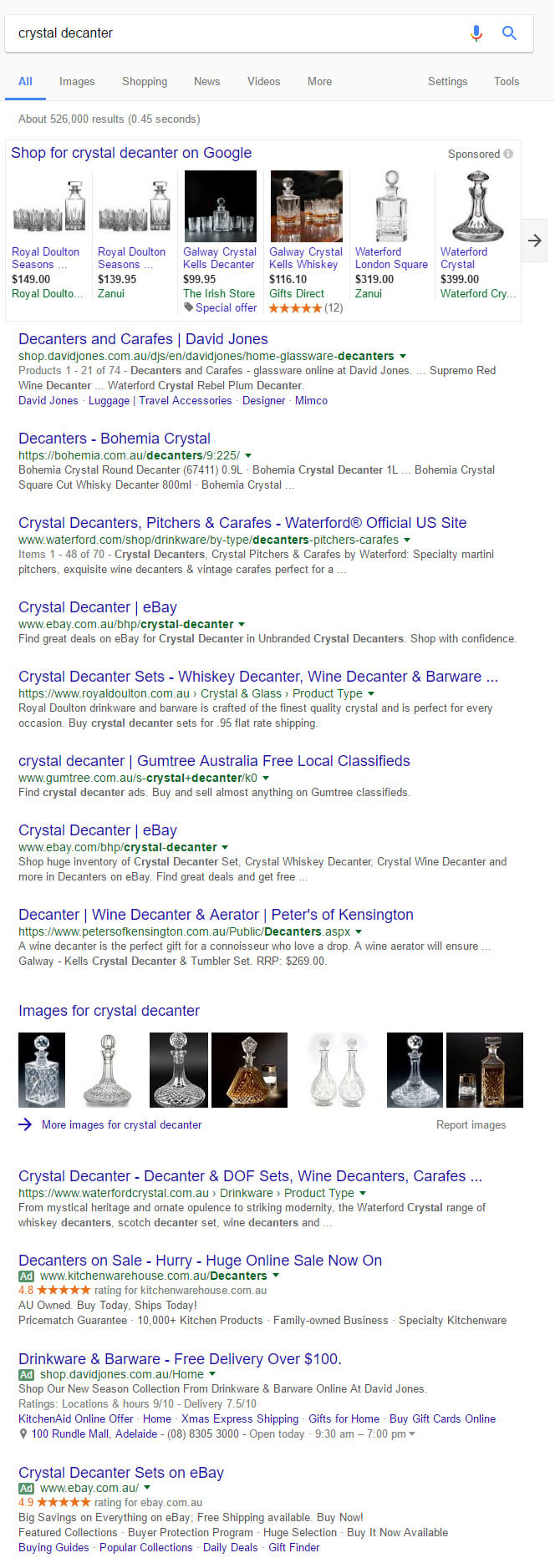 SERP Formation for crystal decanter
