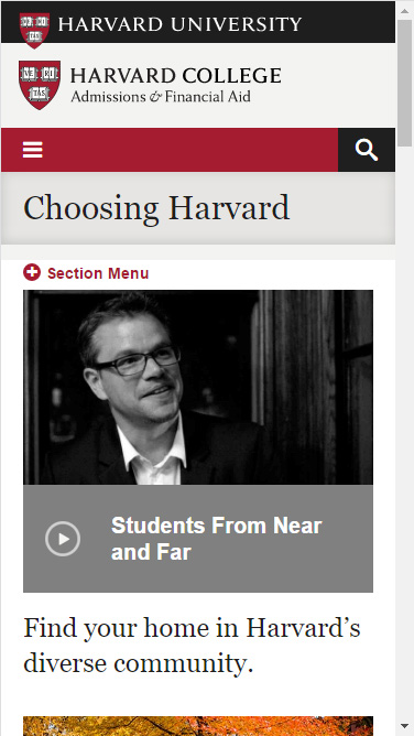 Harvard mobile landing page