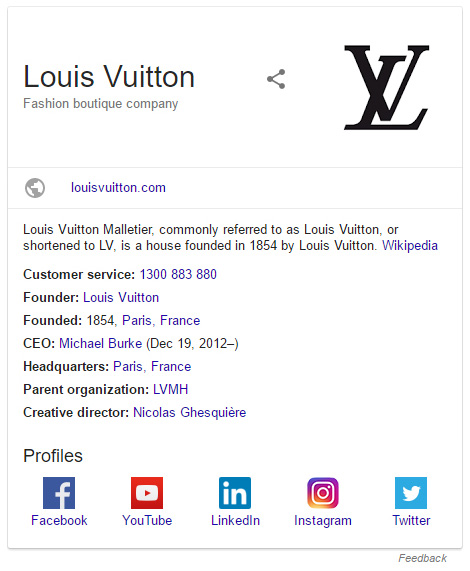Knowledge Panel for Louis Vuitton