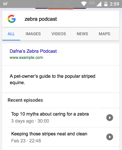 How podcasts will appear in search
