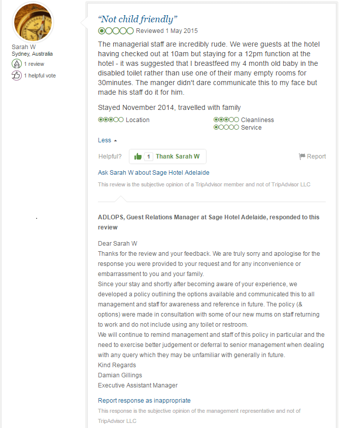 Sage Hotel customer review