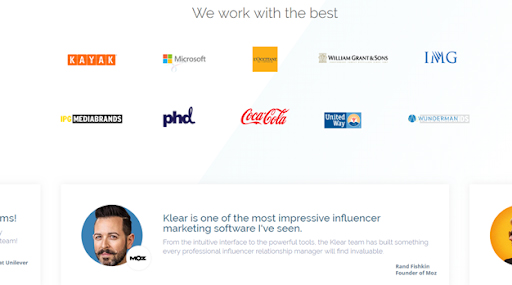 Klear social proof example